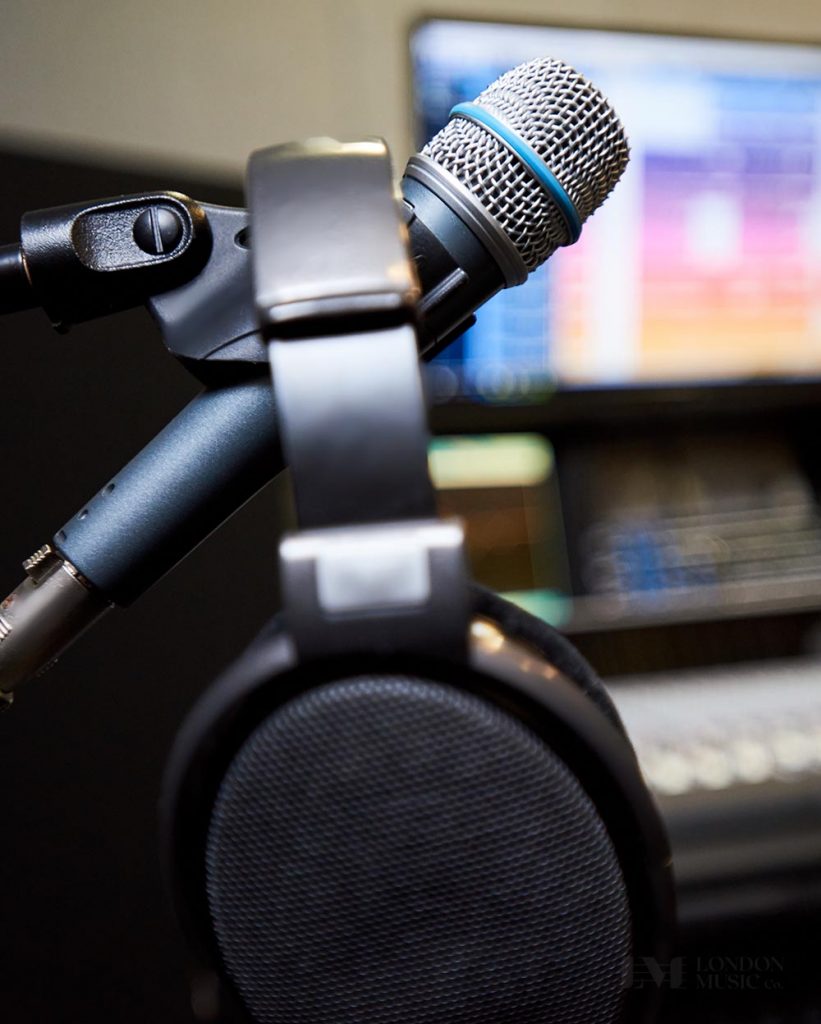 microphone & headphones in studio